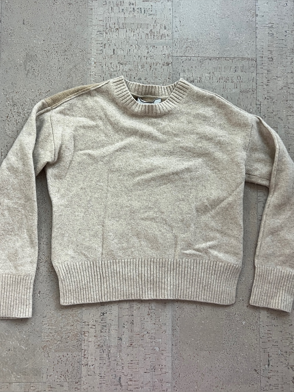 Everlane Two-Tone Crewneck Sweater in Beige and Oatmeal, xs
